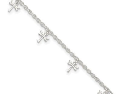 Sterling Silver Polished Dragonfly 10in Plus 1in Ext. Anklet