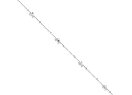 Sterling Silver Polished Dolphin 10in Plus 1in Ext. Anklet