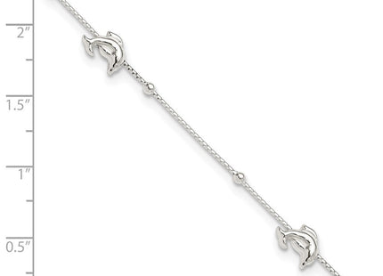 Sterling Silver Polished Dolphin 10in Plus 1in Ext. Anklet