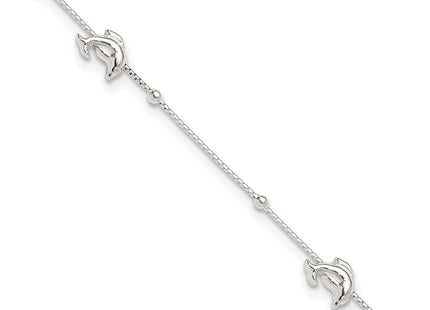 Sterling Silver Polished Dolphin 10in Plus 1in Ext. Anklet