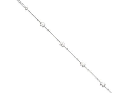 Sterling Silver Polished Elephant 10in Plus 2in Ext. Anklet (Style QG2799-9)