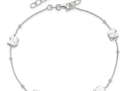 Sterling Silver Polished Elephant 10in Plus 2in Ext. Anklet (Style QG2799-9)