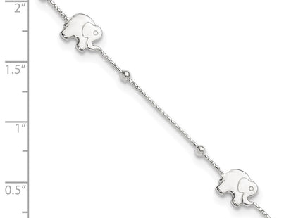 Sterling Silver Polished Elephant 10in Plus 2in Ext. Anklet