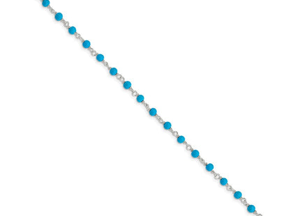 Sterling Silver Genuine Turquoise Bead Polished Bracelet (Style QG2990-7.5)