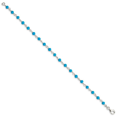 Sterling Silver Genuine Turquoise Bead Polished Bracelet
