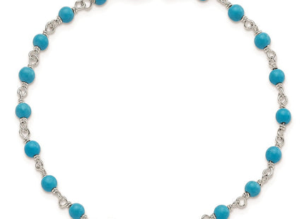 Sterling Silver Genuine Turquoise Bead Polished Bracelet (Style QG2990-7.5)