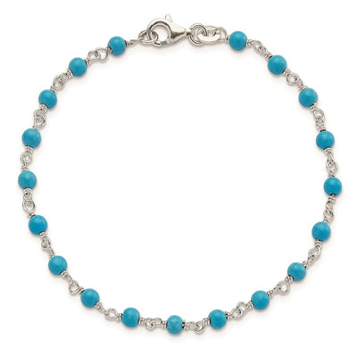 Sterling Silver Genuine Turquoise Bead Polished Bracelet