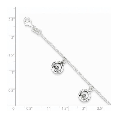 Sterling Silver Antiqued Claddagh Bracelet