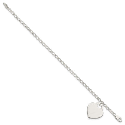 Sterling Silver Engraveable Heart Bracelet, 7 x 18mm