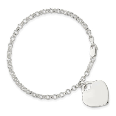 Sterling Silver Engraveable Heart Bracelet, 7 x 18mm