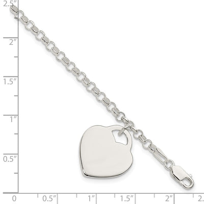 Sterling Silver Engraveable Heart Bracelet, 7 x 18mm
