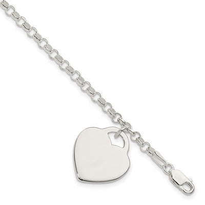 Sterling Silver Engraveable Heart Bracelet, 7 x 18mm