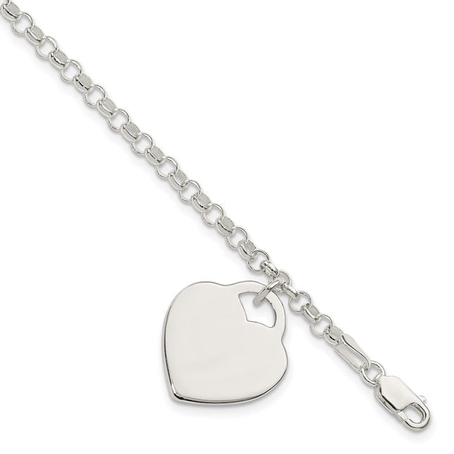 Sterling Silver Engraveable Heart Bracelet, 7 x 18mm