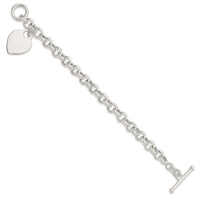 Sterling Silver Engraveable Heart Toggle Bracelet, 7.5 x 20mm