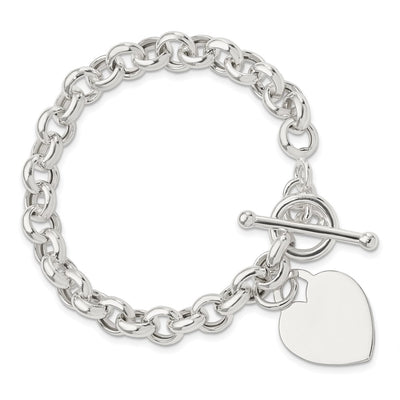 Sterling Silver Engraveable Heart Toggle Bracelet, 7.5 x 20mm