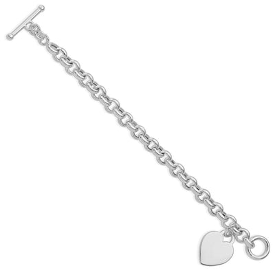Sterling Silver Rhodium-plated Heart Toggle Bracelet, 7.5mm