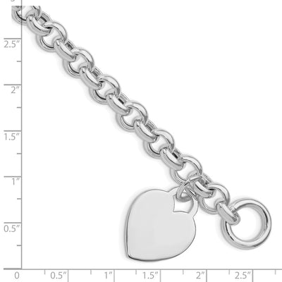Sterling Silver Rhodium-plated Heart Toggle Bracelet, 7.5mm