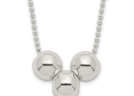 Sterling Silver Polished 3 Bead Necklace