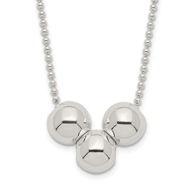 Sterling Silver Polished 3 Bead Necklace