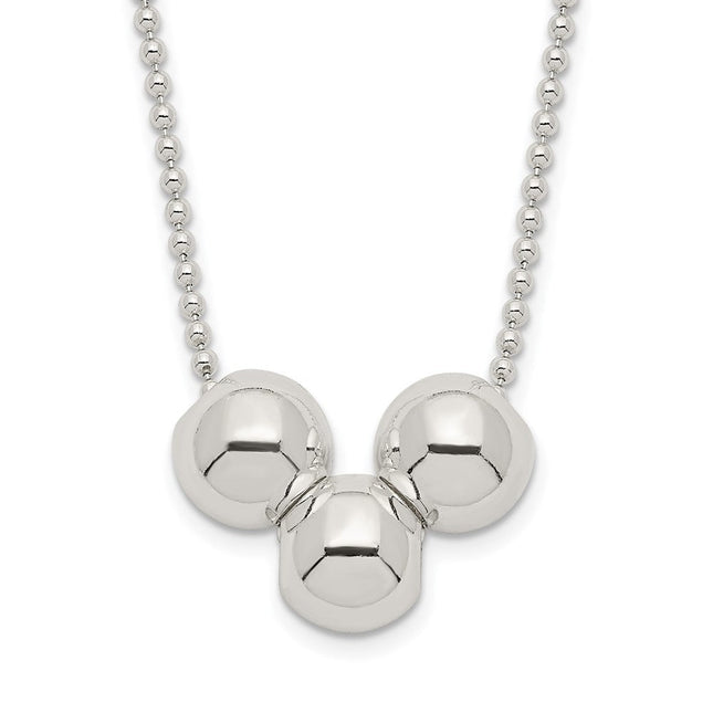 Sterling Silver Polished 3 Bead Necklace