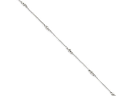 Sterling Silver Polished Bead 10in Plus 1in ext. Anklet (Style QG3136-9)