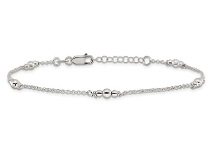 Sterling Silver Polished Bead 10in Plus 1in ext. Anklet (Style QG3136-9)