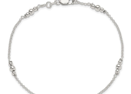 Sterling Silver Polished Bead 10in Plus 1in ext. Anklet (Style QG3136-9)