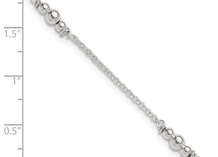 Sterling Silver Polished Bead 10in Plus 1in ext. Anklet