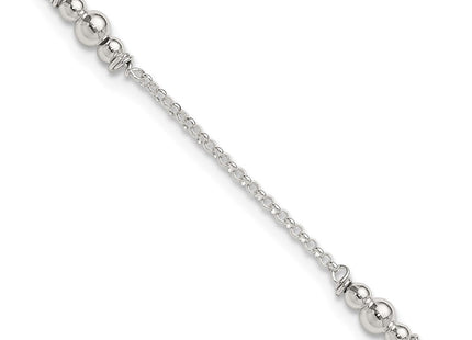 Sterling Silver Polished Bead 10in Plus 1in ext. Anklet