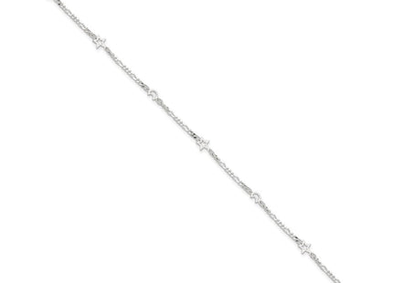 Sterling Silver Polished Moon and Star 10in Plus 1in Ext. Anklet (Style QG3183-9)