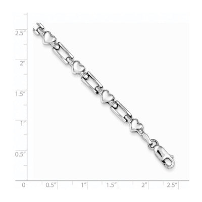 Sterling Silver Rhodium Polished Hearts and Squares Bracelet