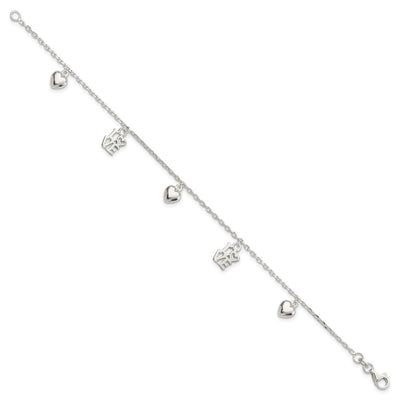Sterling Silver Heart and LOVE Charm Bracelet
