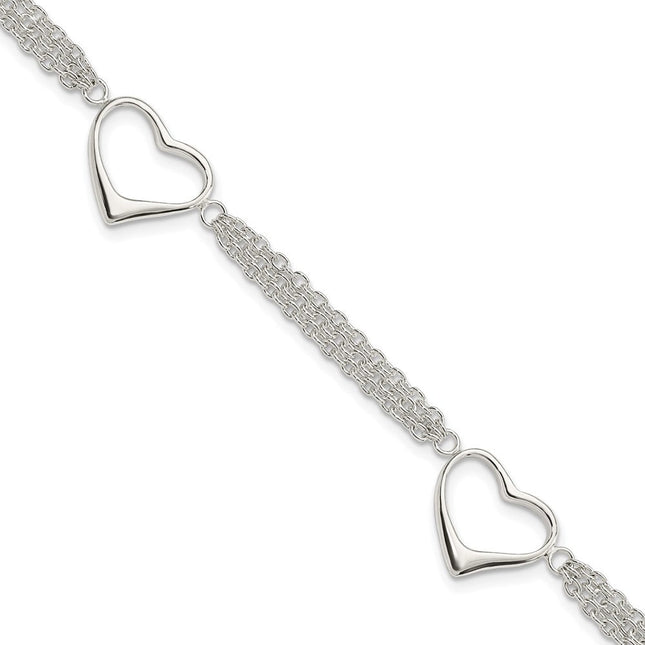 Sterling Silver Heart Bracelet, 7.5 x 4mm