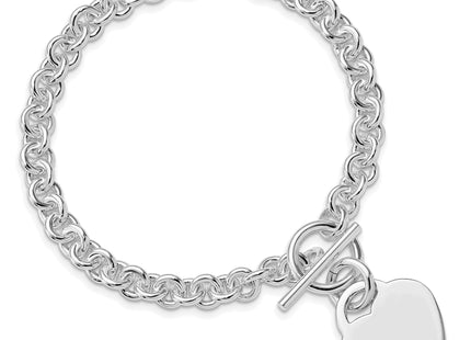 Sterling Silver Rhodium-plated Polished Heart Bracelet