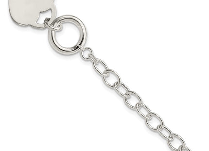 Sterling Silver Oval Link Engraveable Heart Bracelet (Style QG3280-7.5)
