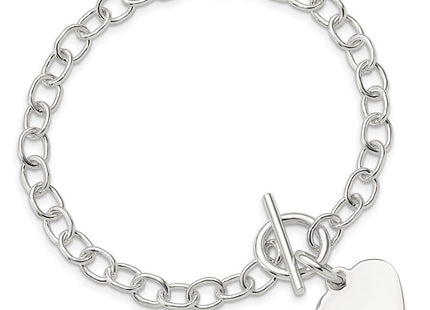 Sterling Silver Polished Engraveable Heart Charm Bracelet (Style QG3283-7.5)