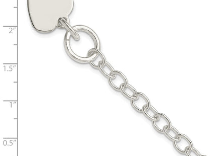 Sterling Silver Polished Engraveable Heart Charm Bracelet (Style QG3283-7.5)