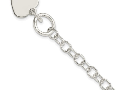 Sterling Silver Polished Engraveable Heart Charm Bracelet (Style QG3283-7.5)