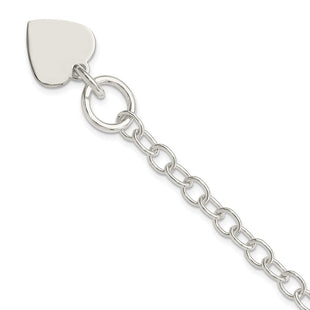 Sterling Silver Polished Engraveable Heart Charm Bracelet (Style QG3283-7.5)
