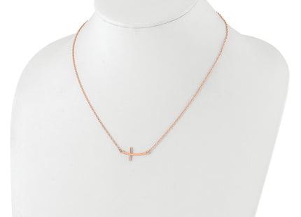Sterling Silver RG-plated Large Sideways Curved Cross Necklace