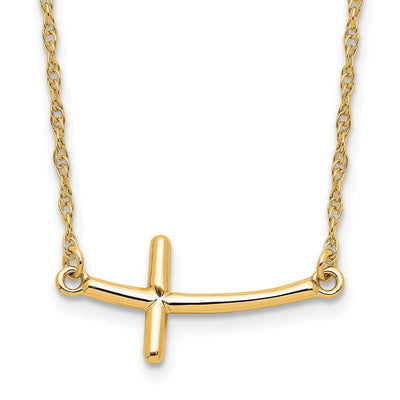 Sterling Silver YG-plated Large Sideways Curved Cross Necklace