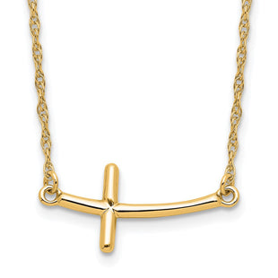 Sterling Silver YG-plated Large Sideways Curved Cross Necklace (Style QG3464Y-18)