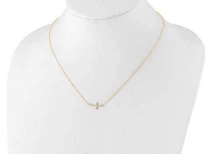 Sterling Silver Yellow Gold-plated CZ Sideways Cross w/2in Ext Necklace (Style QG3476Y-16)