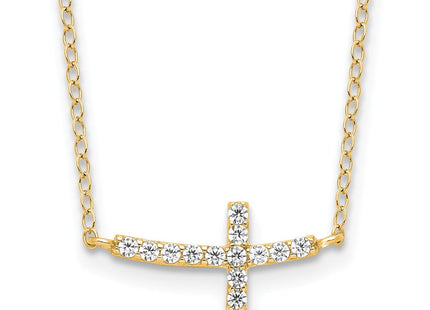 Sterling Silver Yellow Gold-plated CZ Sideways Cross w/2in Ext Necklace (Style QG3476Y-16)