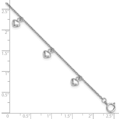 Sterling Silver Rhodium-plated Polished Hearts Children's Bracelet