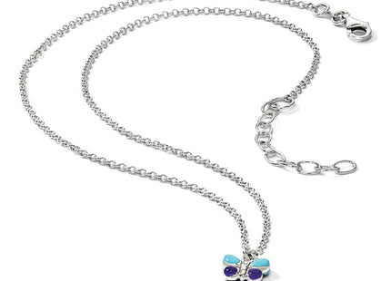 Sterling Silver Polished Blue & Purple Enameled Butterfly with 1. Extension Children's Necklace