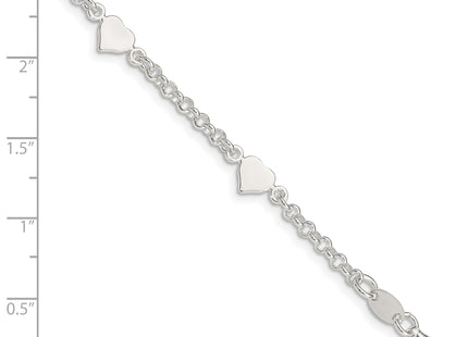 Sterling Silver Polished Hearts with .25in ext. Children's Bracelet