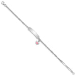 Sterling Silver Rhodium-plated Polished & Pink Enameled Crown with Extension Children's ID Bracelet view