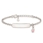 Sterling Silver Rhodium-plated Polished & Pink Enameled Crown with Extension Children's ID Bracelet view