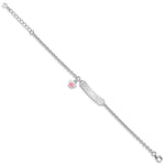 Sterling Silver Rhodium-plated Polished & Pink Enameled Crown with Extension Children's ID Bracelet view